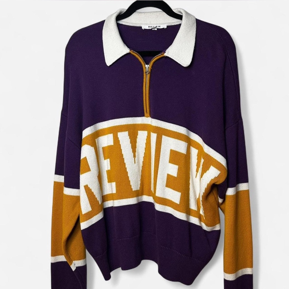 REVIEW purple and yellow oversized quarter-zip rugby long sleeve